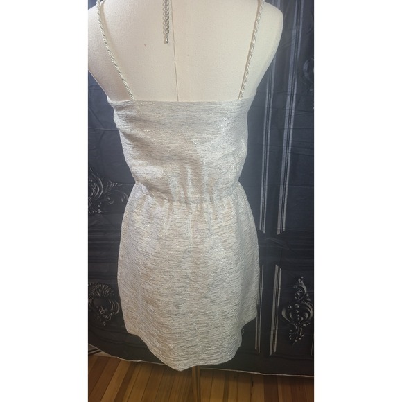 Y2K Hunter Dixon NYC Silver Silk/Linen Party Mini Dress XS - Picture 4 of 7